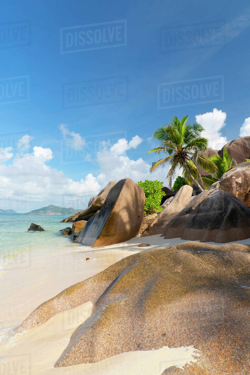 Distinctive limestone rock formations on Anse Source d'Argent, La Digue, Seychelles, Indian Ocean, Africa Royalty-free stock photo