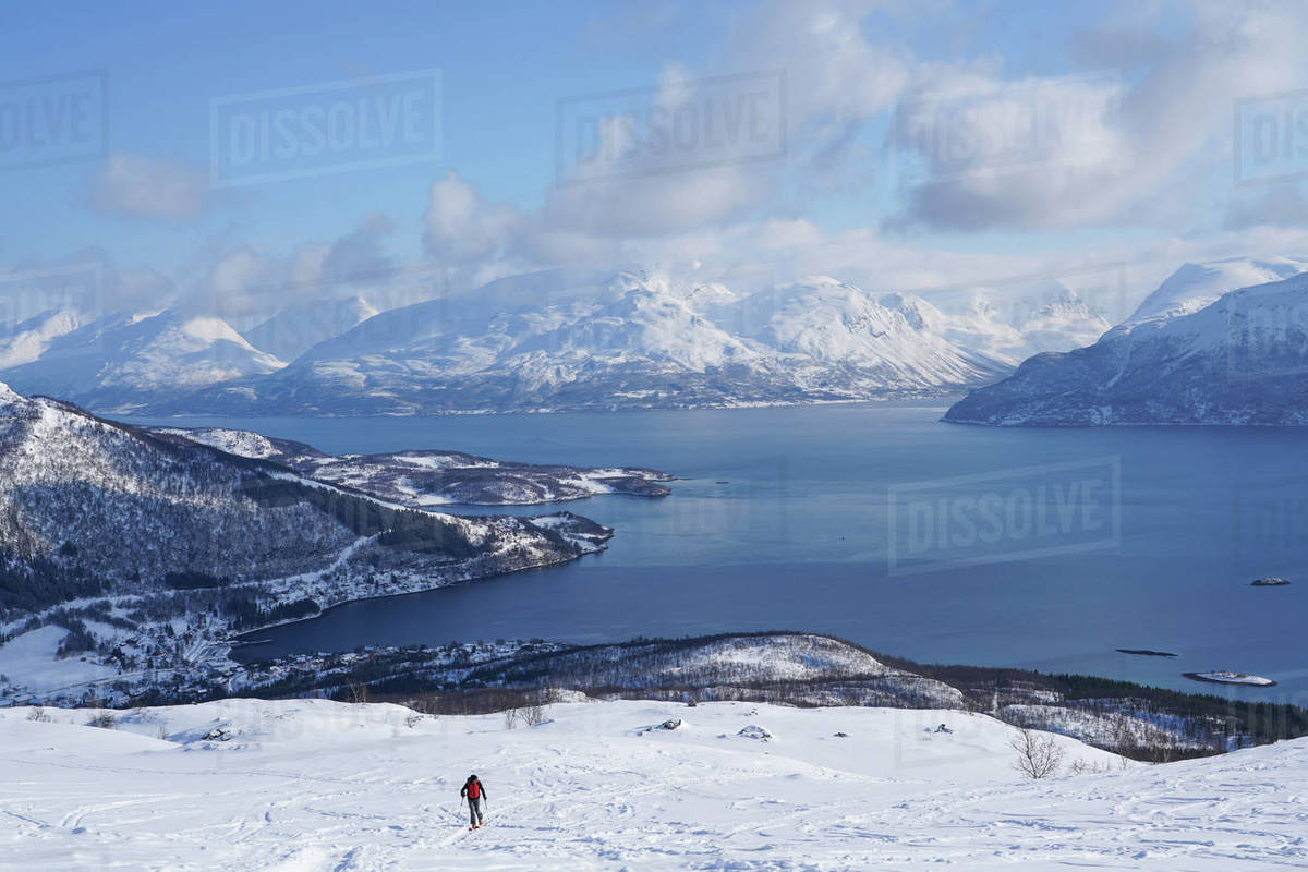 Ski touring in the Lyngen Alps, Lyngseidet, Lyngen peninsula, Troms County, Norway, Scandinavia, Europe Royalty-free stock photo