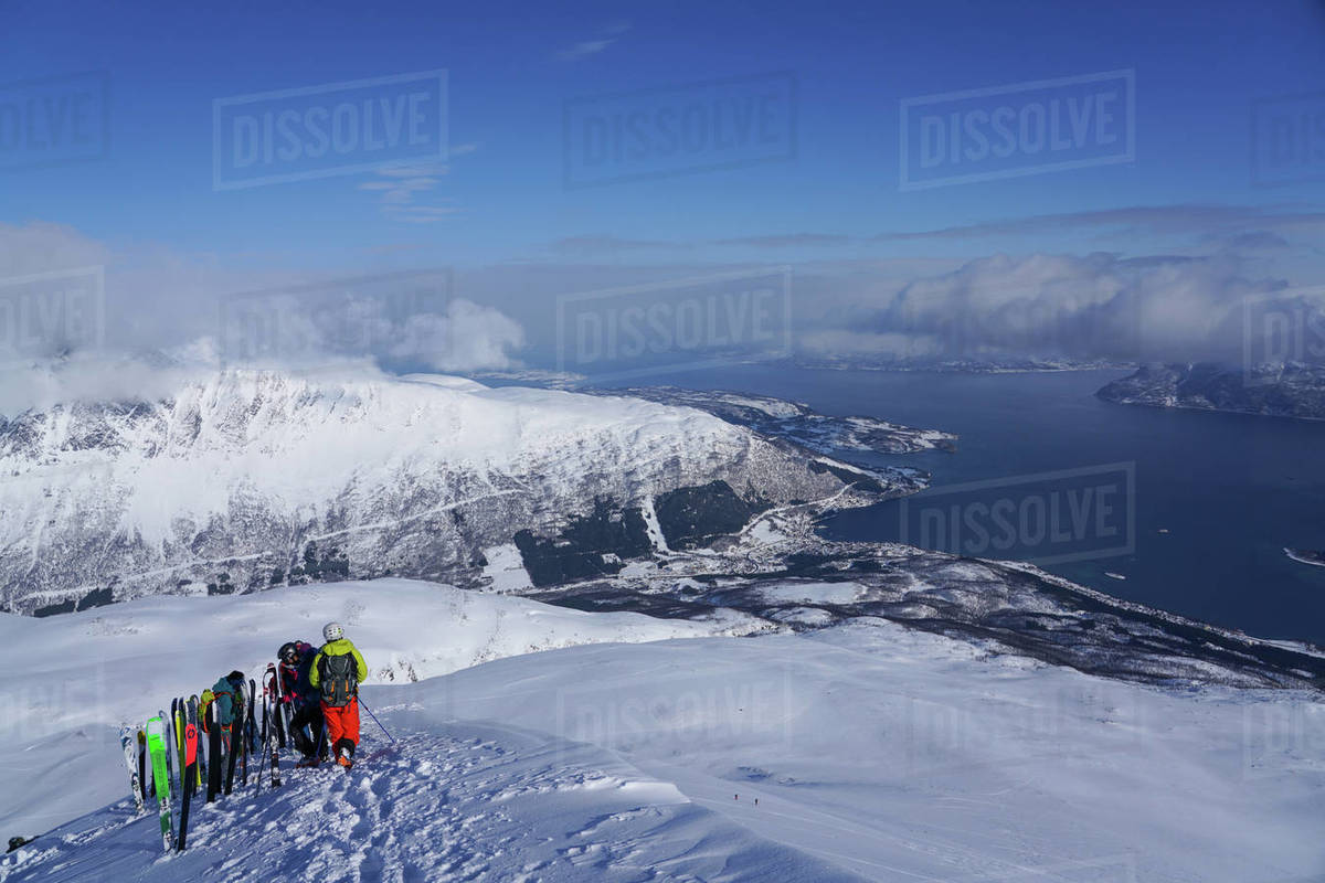 Ski touring in the Lyngen Alps, Lyngseidet, Lyngen peninsula, Troms County, Norway, Scandinavia, Europe Royalty-free stock photo