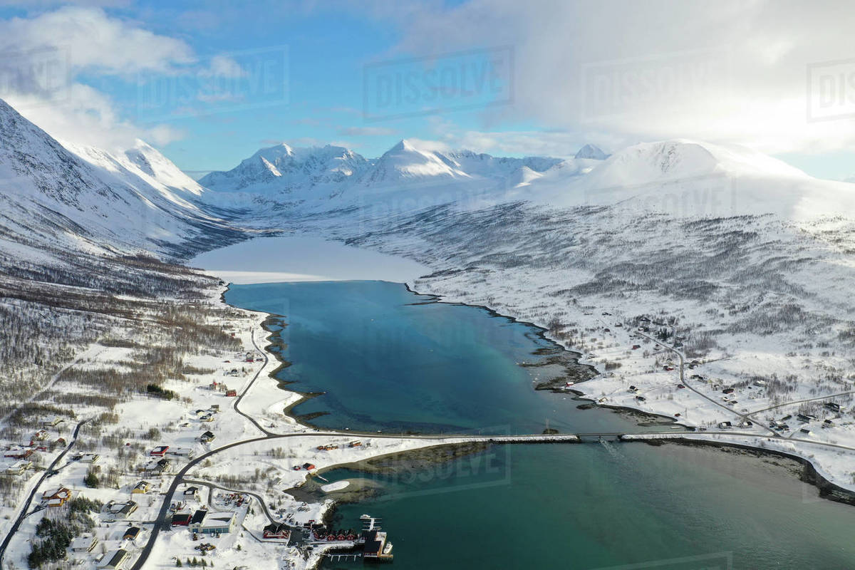 Drone view of Nordlenangen, Lyngen peninsula, Troms County, Norway, Scandinavia, Europe Royalty-free stock photo