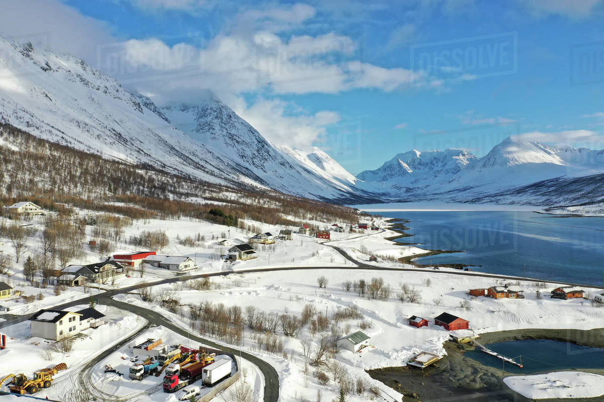 Drone view of Nordlenangen, Lyngen peninsula, Troms County, Norway, Scandinavia, Europe Royalty-free stock photo