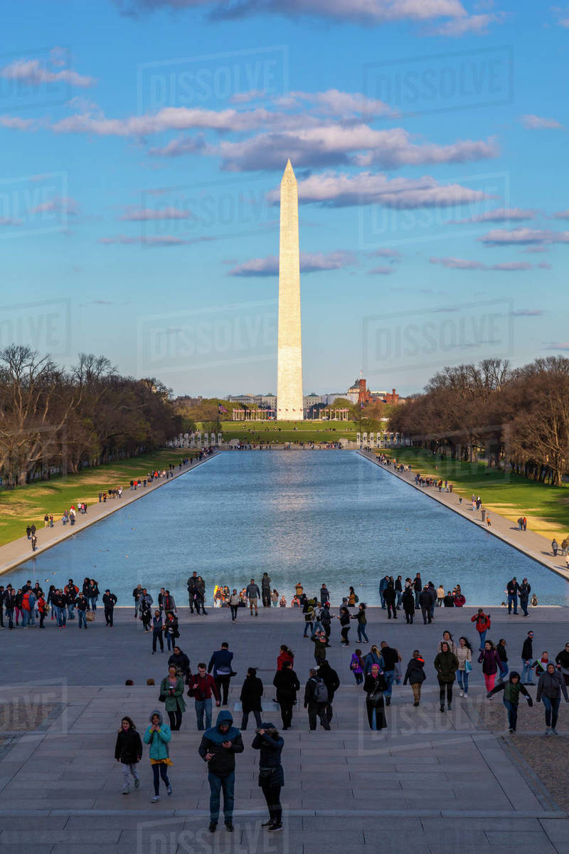 View of Lincoln Memorial Reflecting Pool and Washington Monument, Washington D.C., United States of America, North America Royalty-free stock photo