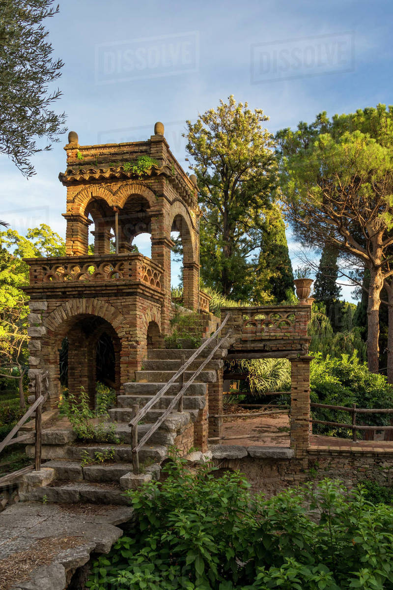 One of the so called Victorian Follies inside the public garden, Parco Duca di Cesaro, Taormina, Sicily, Italy, Europe Royalty-free stock photo