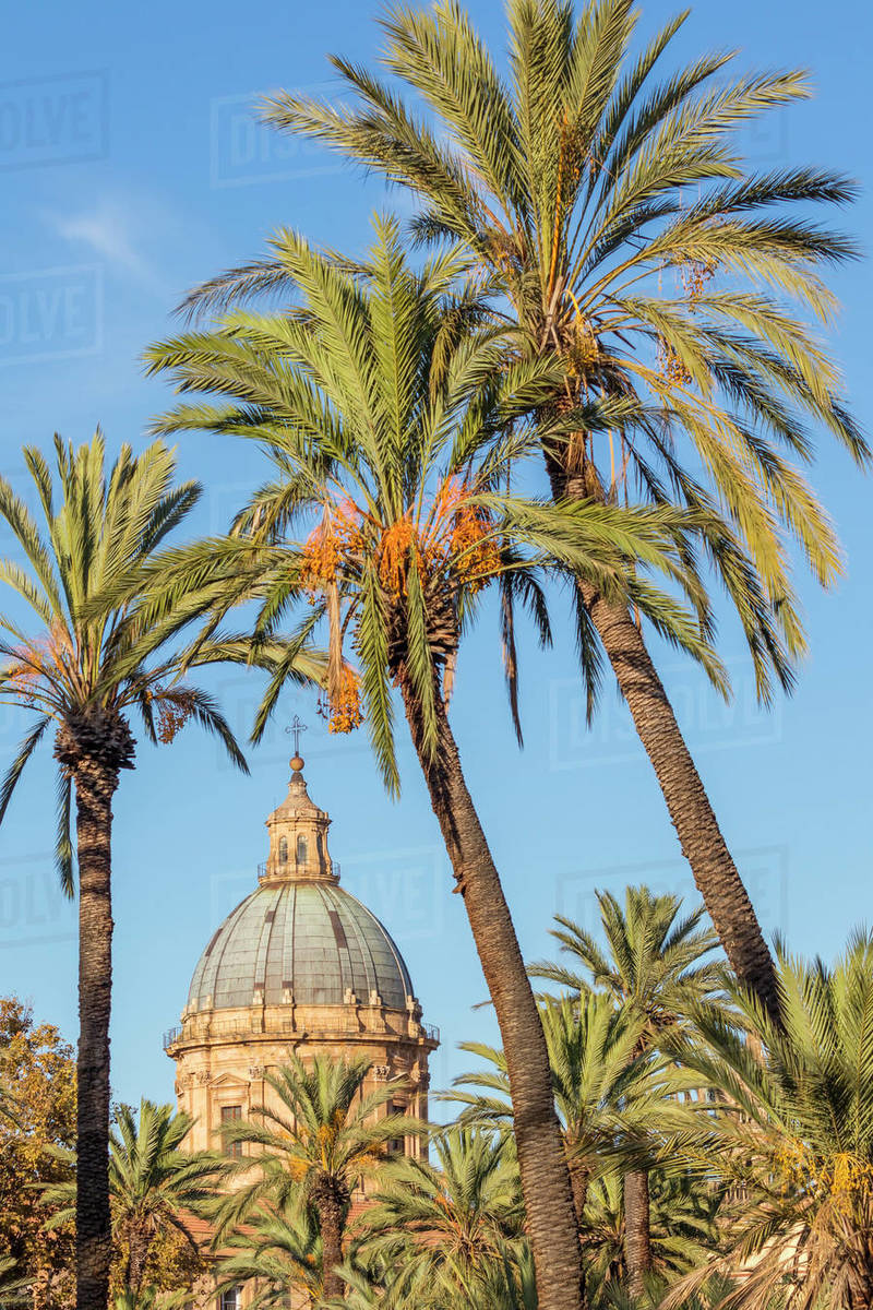Cupola of the Palermo Cathedral, UNESCO World Heritage Site, seen from Villa Bonanno Park, Palermo, Sicily, Italy, Europe Royalty-free stock photo
