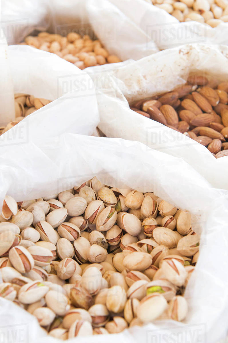 Sicilian pistachios for sale, Aeolian Islands, Sicily, Italy, Europe