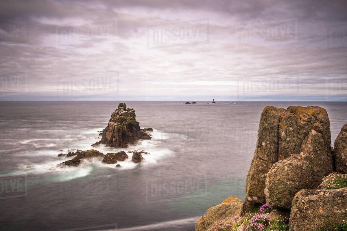 The rock formation known as The Armed Knight at Lands End in Cornwall ...