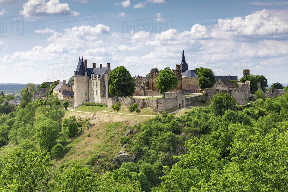 The hilltop village of SaintSuzanne in the Mayenne area of France