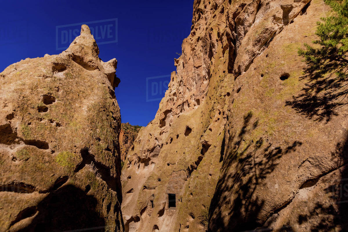 Cave dwellings on the Cliffside of Pueblo Indian Ruins in Bandelier