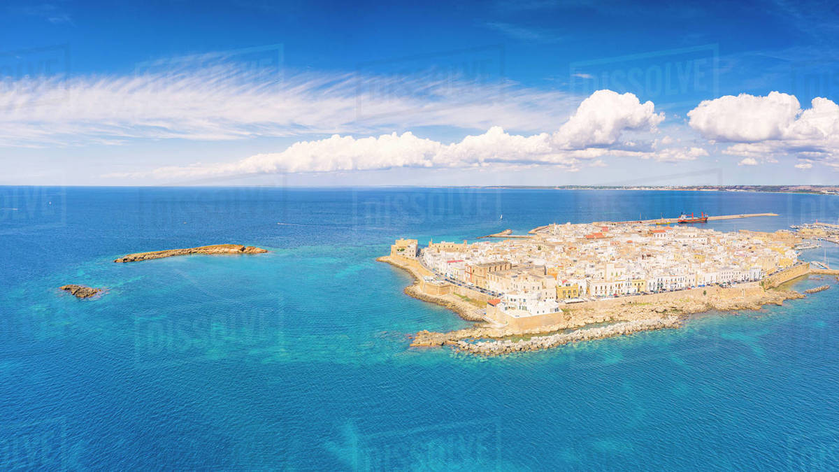 Old town and harbor of Gallipoli on a sunny summer day, aerial view