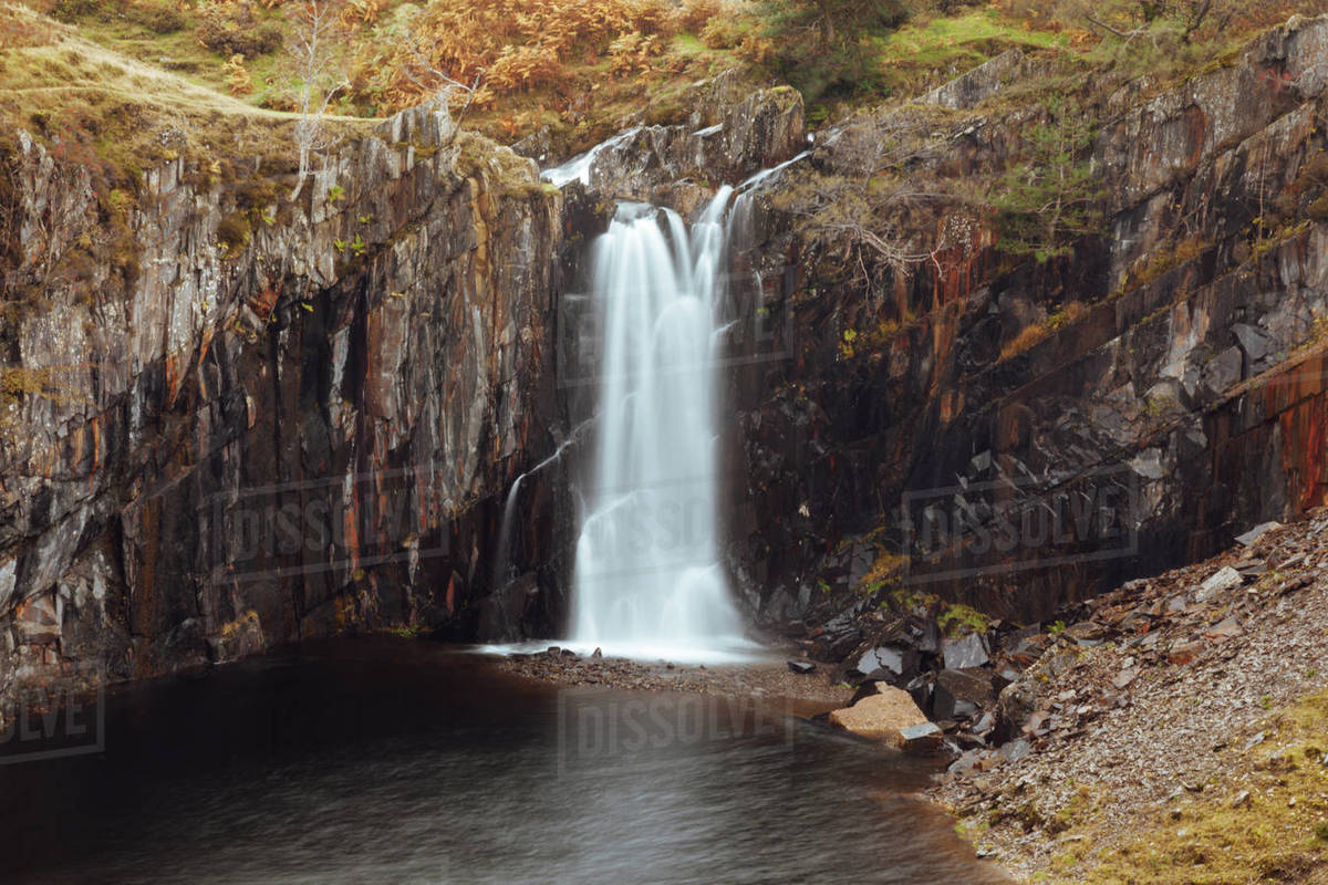The waterfall at Banishead Quarry, Lake District National Park, UNESCO