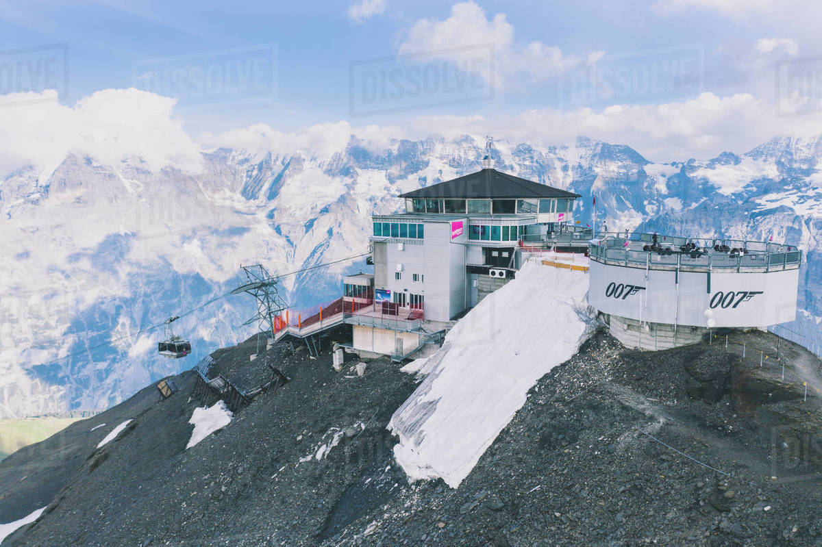 Cable car station on top of Schilthorn mountain with Piz Gloria
