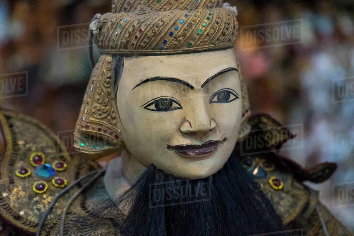 Closeup of Burmese puppet (Yoke the) hanging from strings
