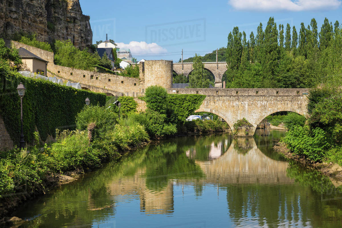 Stierchen Stone Footbridge And Wenzel Wall Luxembourg City Luxembourg Europe Stock Photo Dissolve