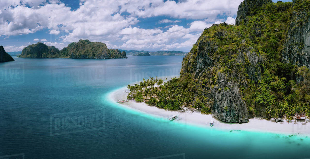 El Nido, Palawan, Philippines. Aerial drone shot of Ipil beach located