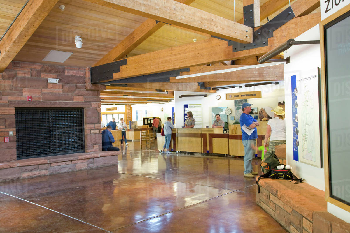 UT, Zion National Park, Zion Canyon Visitor Center Stock Photo Dissolve