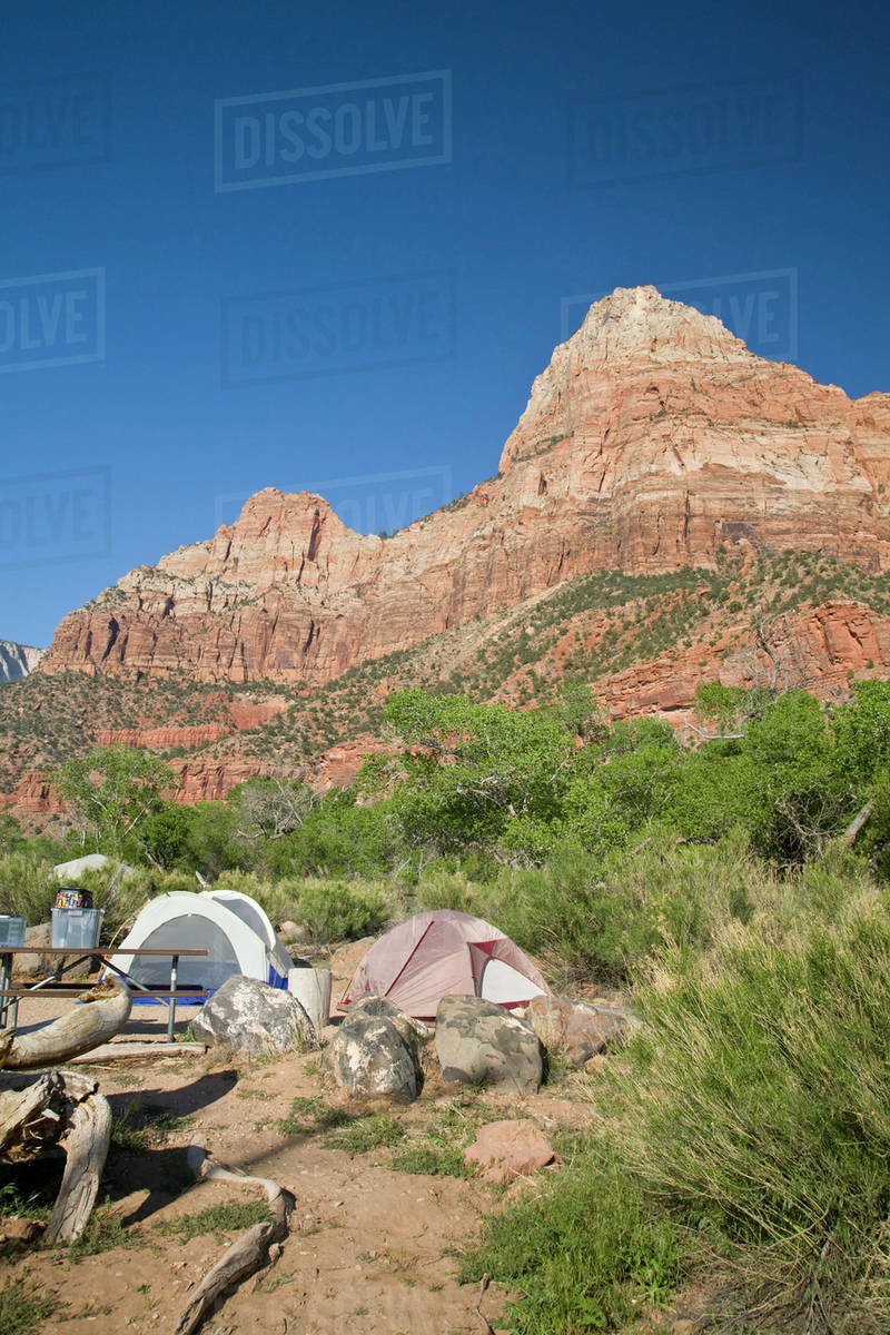 UT, Zion National Park, Tent camping at South Campground Stock Photo