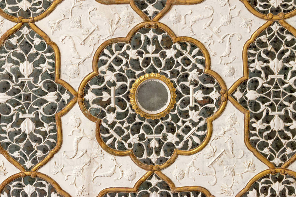 Ceiling detail. DiwaniKhas, Glass Palace. Hall of private Audience. Amber Fort. Jaipur