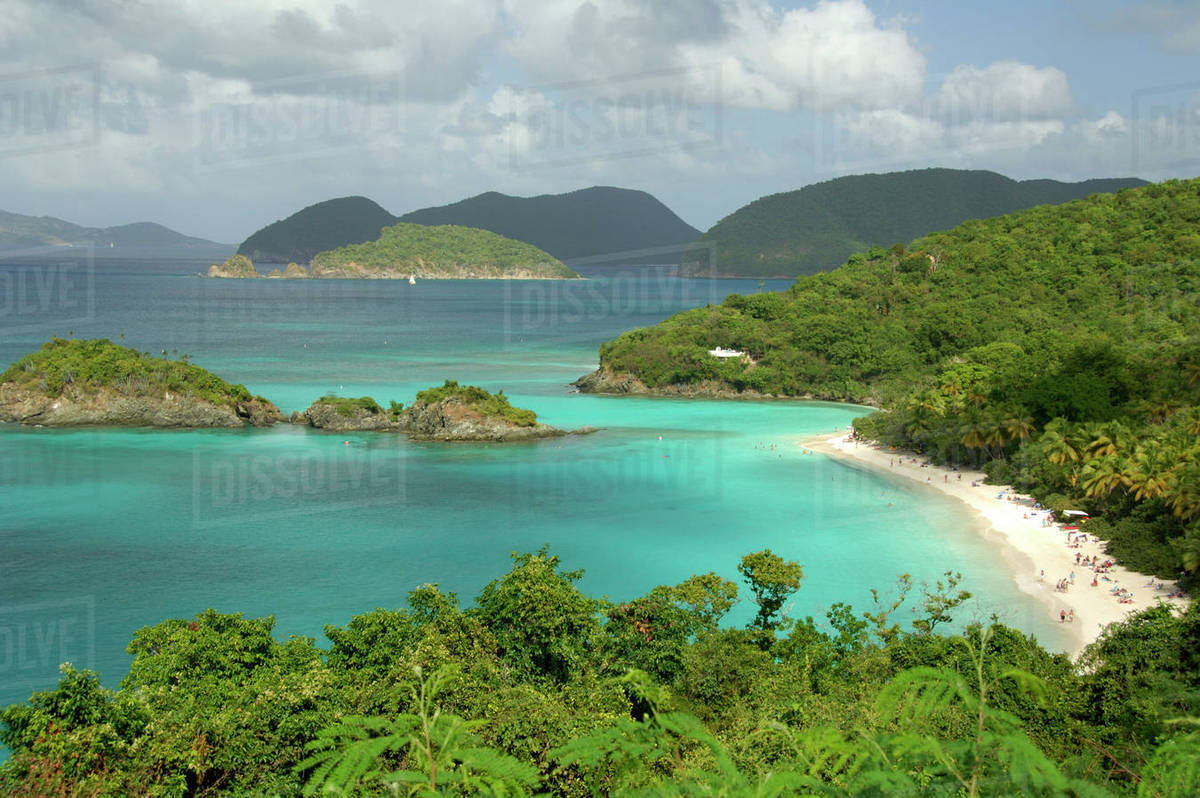 Caribbean, U.S. Virgin Islands, St. John, Trunk Bay, Virgin Islands National Park. Overview of