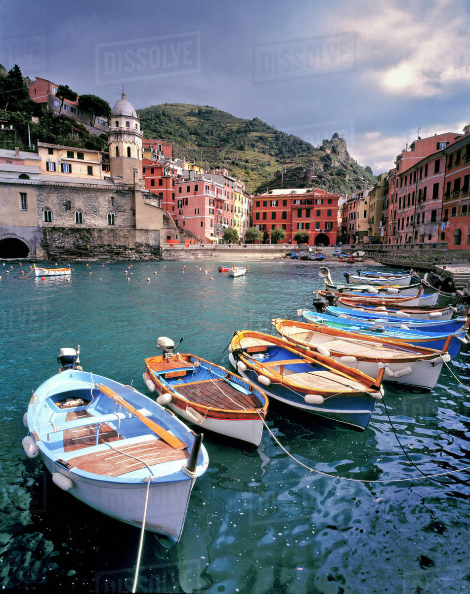 Boats docked in Vernazza Italy Print Boats docked in Vernazza Italy Print