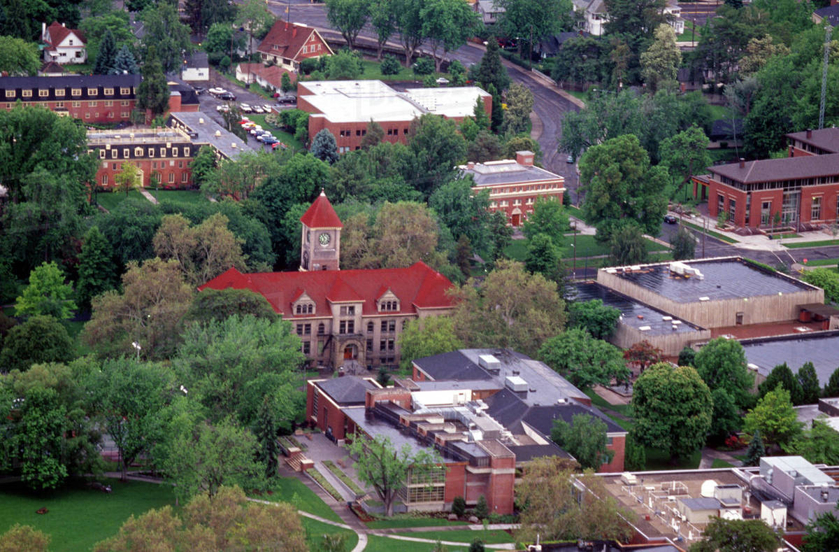 Aerial view of Whitman College campus in Walla Walla, Washington