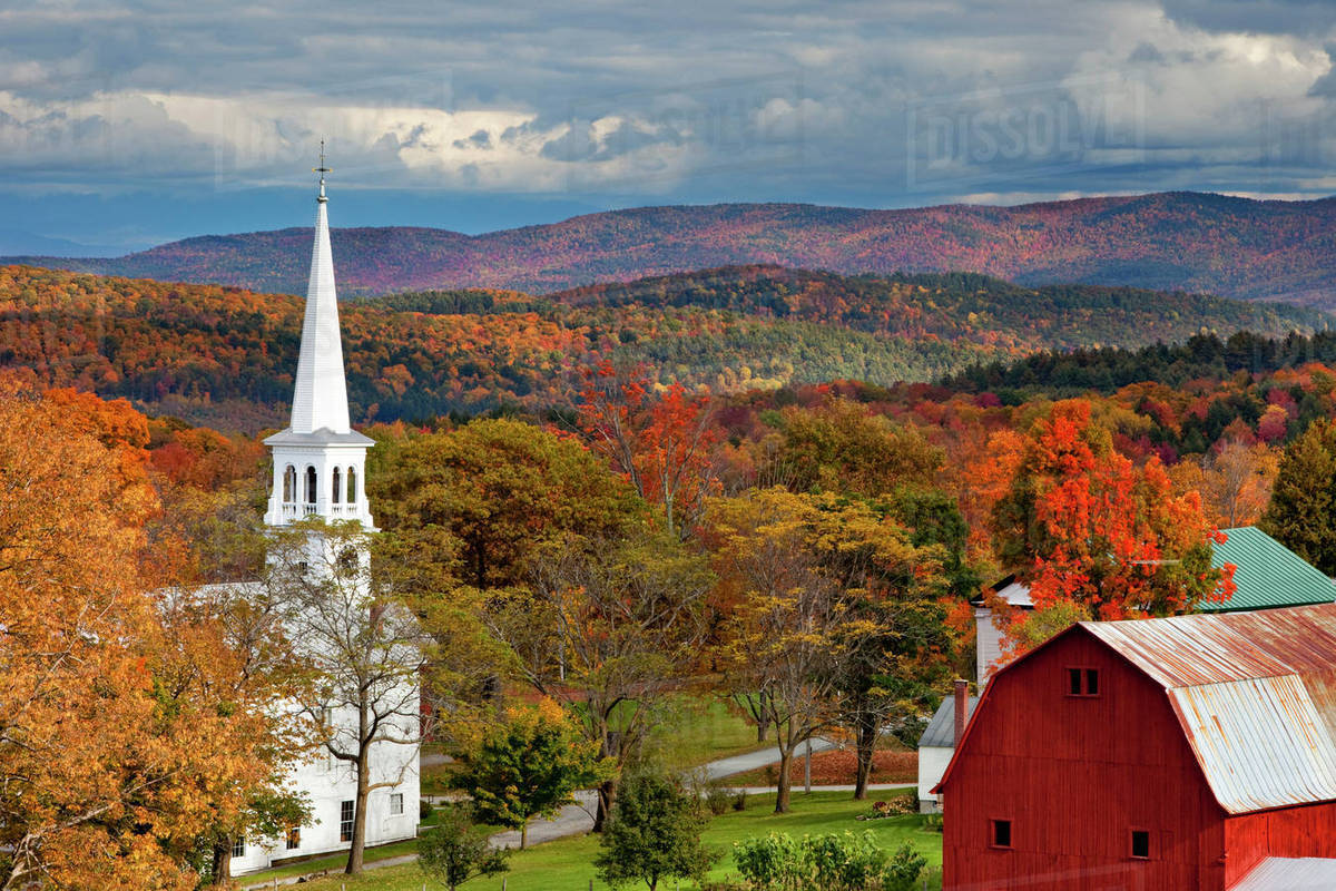 Autumn scene in Peacham, Vermont, USA. Stock Photo Dissolve