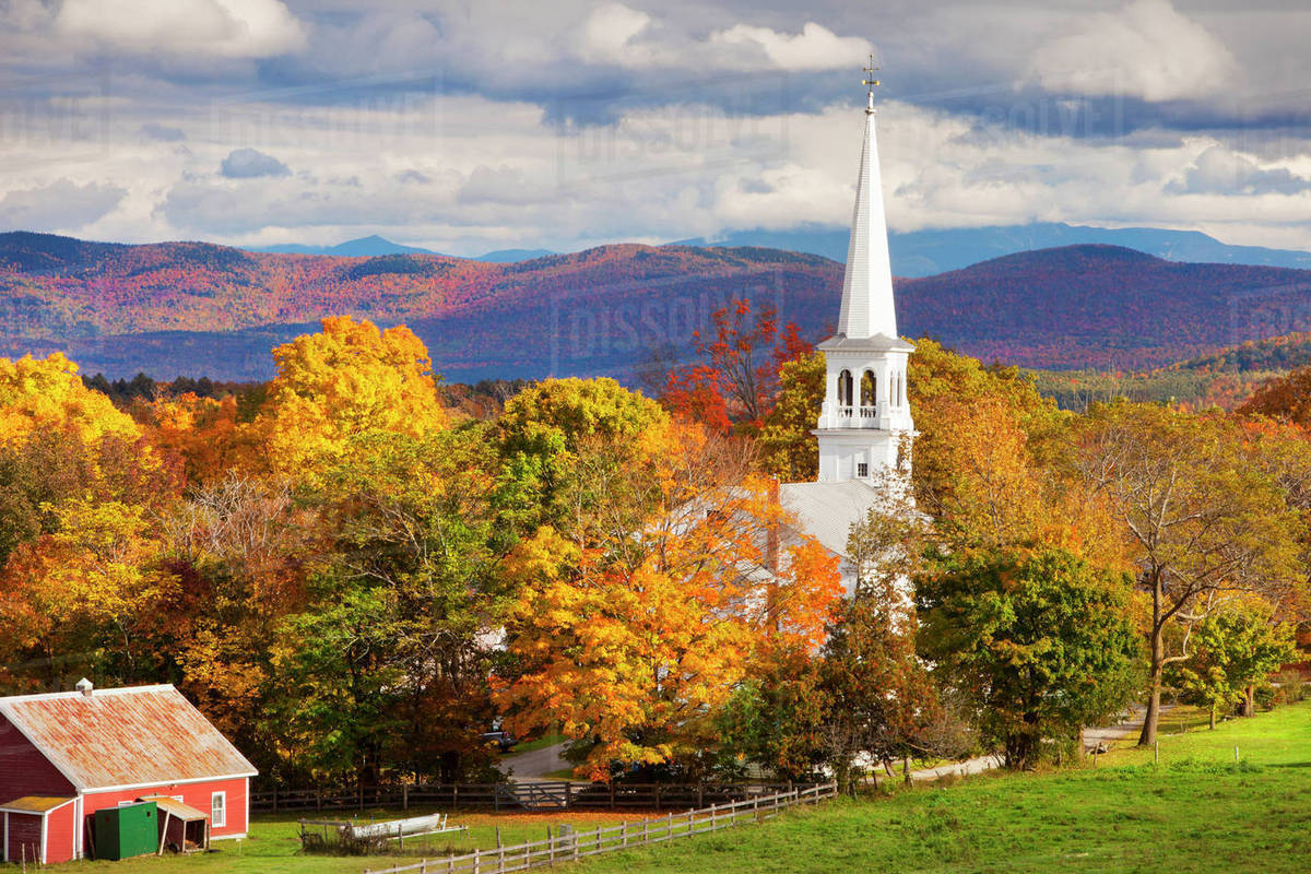 Autumn scene in Peacham, Vermont, USA. Stock Photo Dissolve