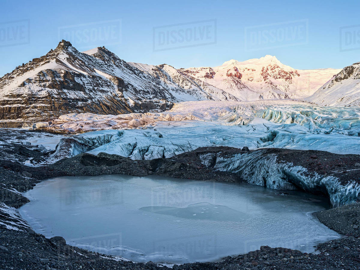Svinafellsjoekull glacier in Vatnajokull National Park during Winter