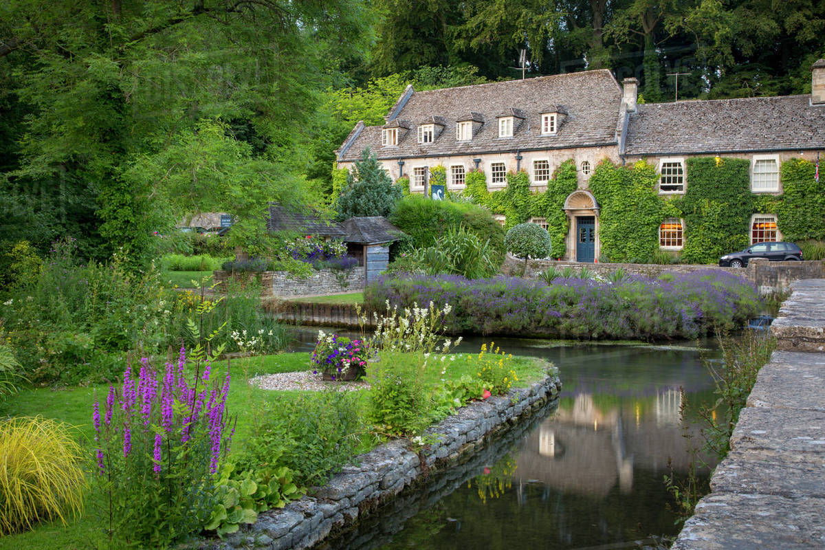 View of River Coln and Swan Hotel, the Cotswolds, Bibury