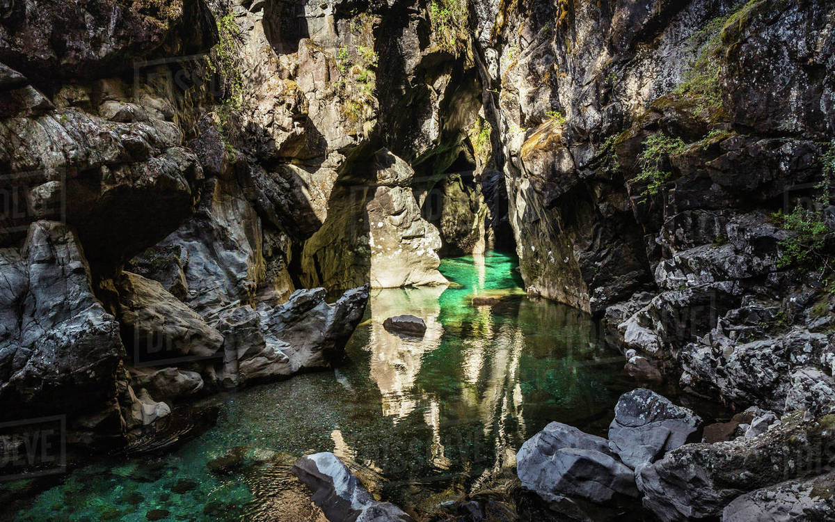 Rocky and river Azul, Cajon del Azul near El Bolson, Patagonia