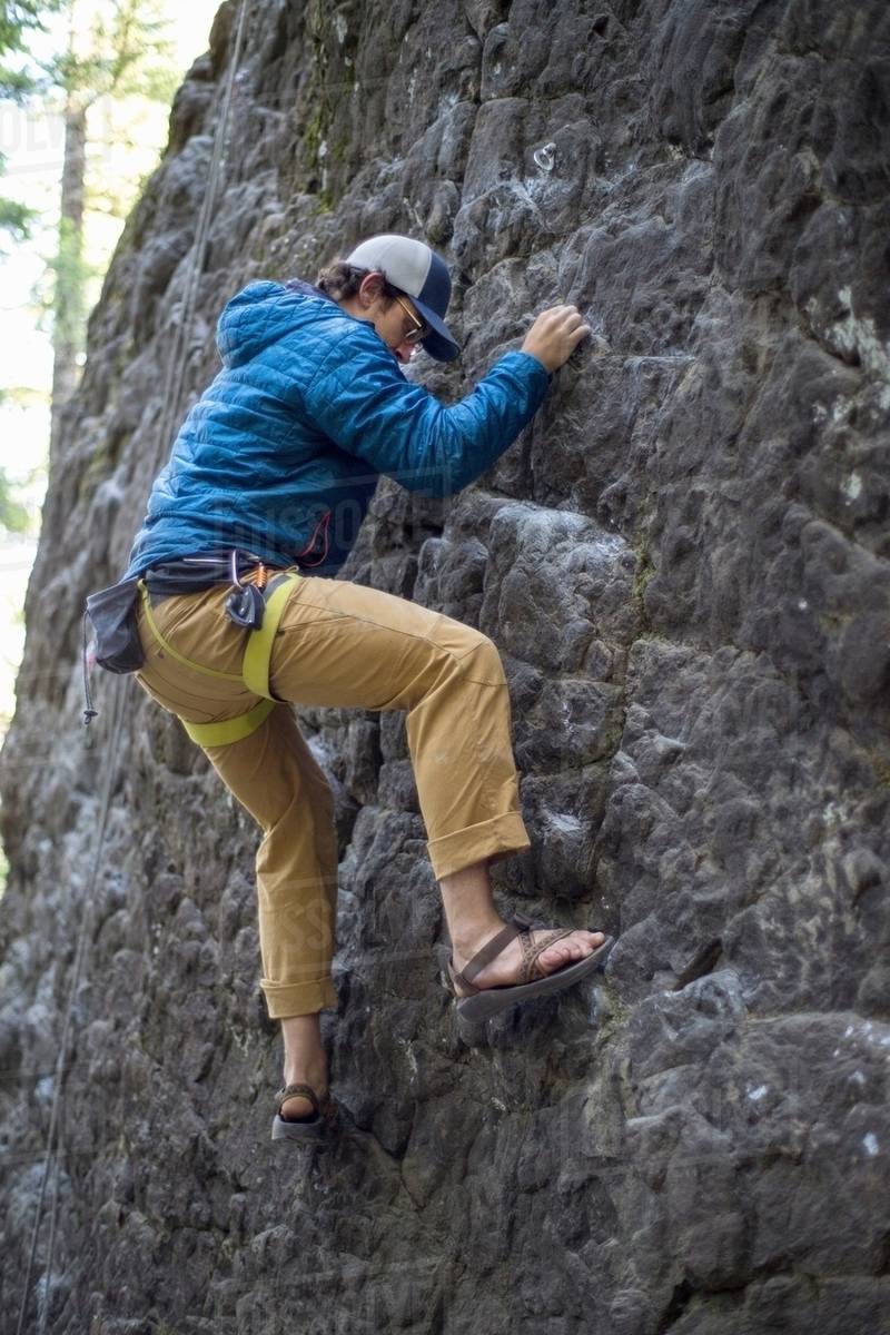 Man rock climbing, French's Dome, Zig Zag, Oregon, USA Stock Photo