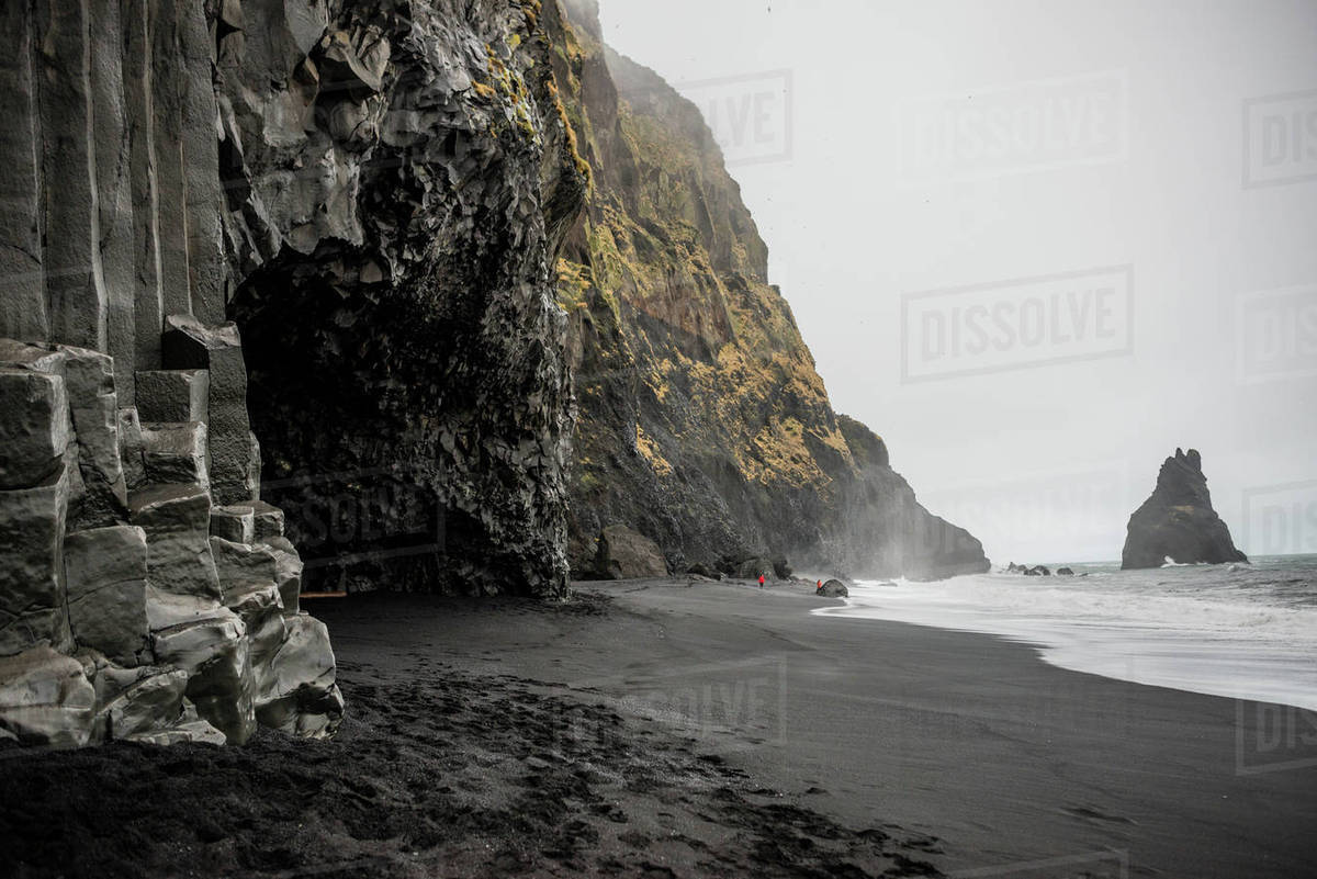 Black Sand And Cave On Volcanic Beach Vik Iceland Stock Photo Black Sand And Cave On Volcanic Beach Vik Iceland