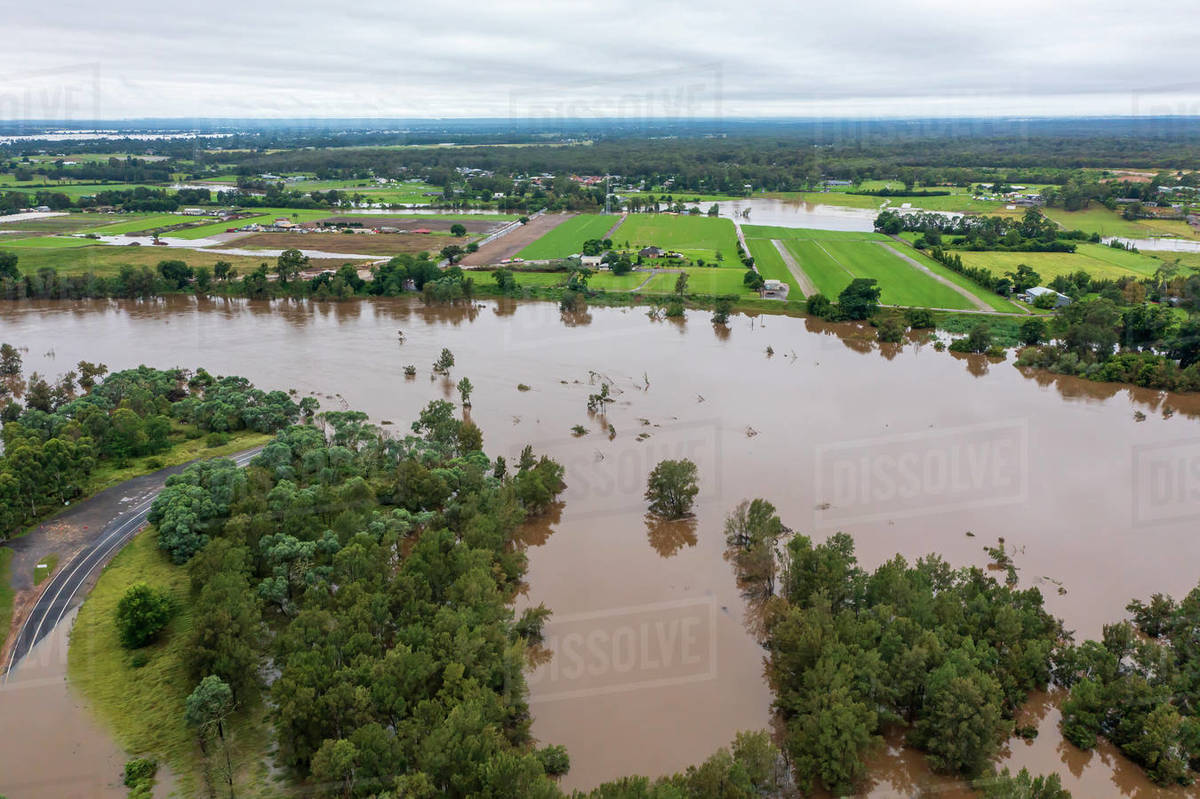 Drone aerial photograph of severe flooding in the Hawkesbury Nepean