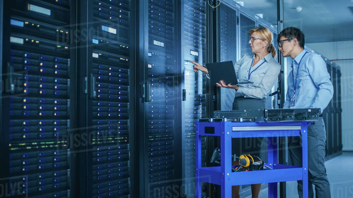 In the Modern Data Center Engineer and IT Specialist Work with Server