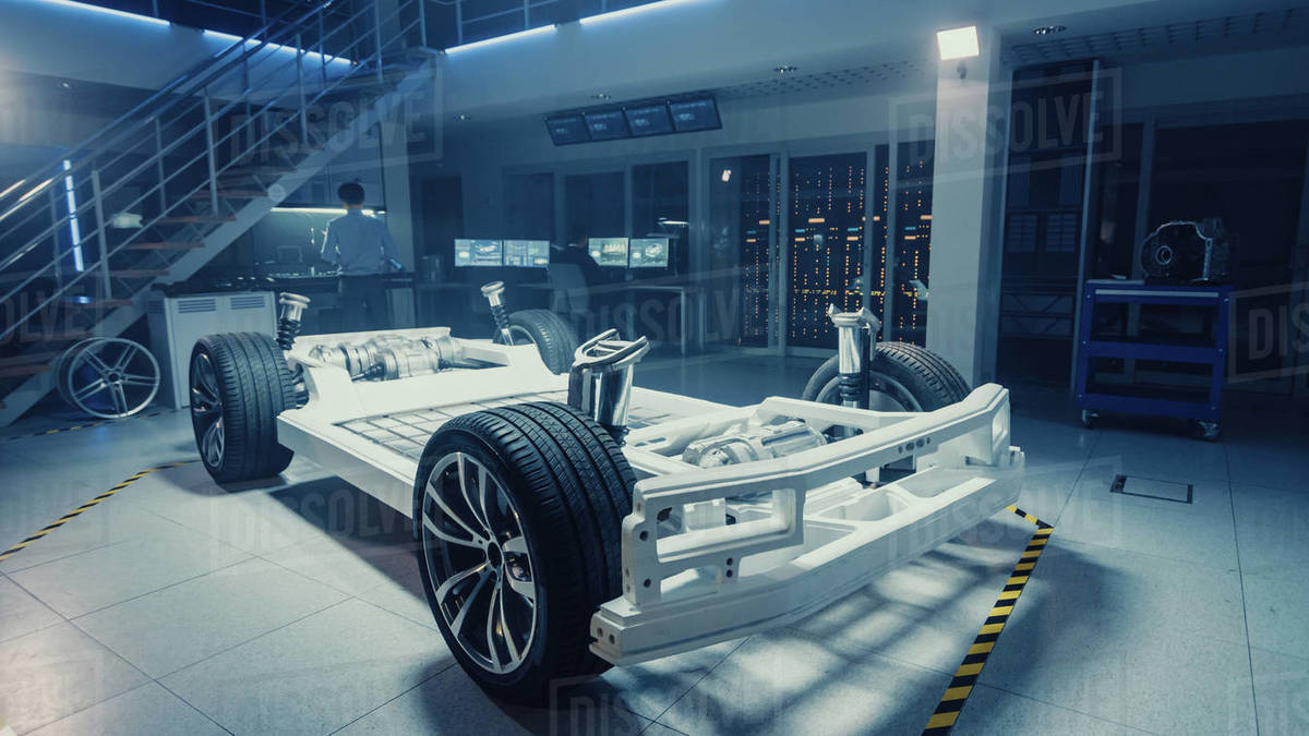 Concept of Authentic Electric Car Platform Chassis Prototype Standing