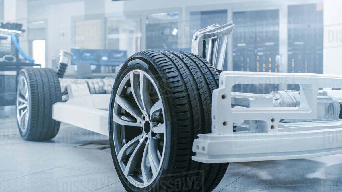 Concept of Authentic Electric Car Platform Chassis Prototype Standing