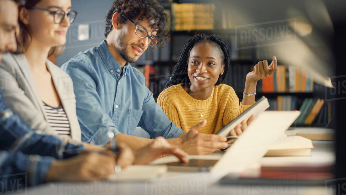 University Library Diverse Group of Gifted Students Have Discussion