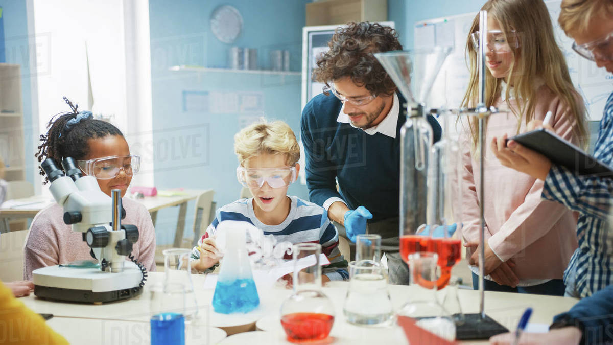 Elementary School Science Classroom Enthusiastic Teacher Explains