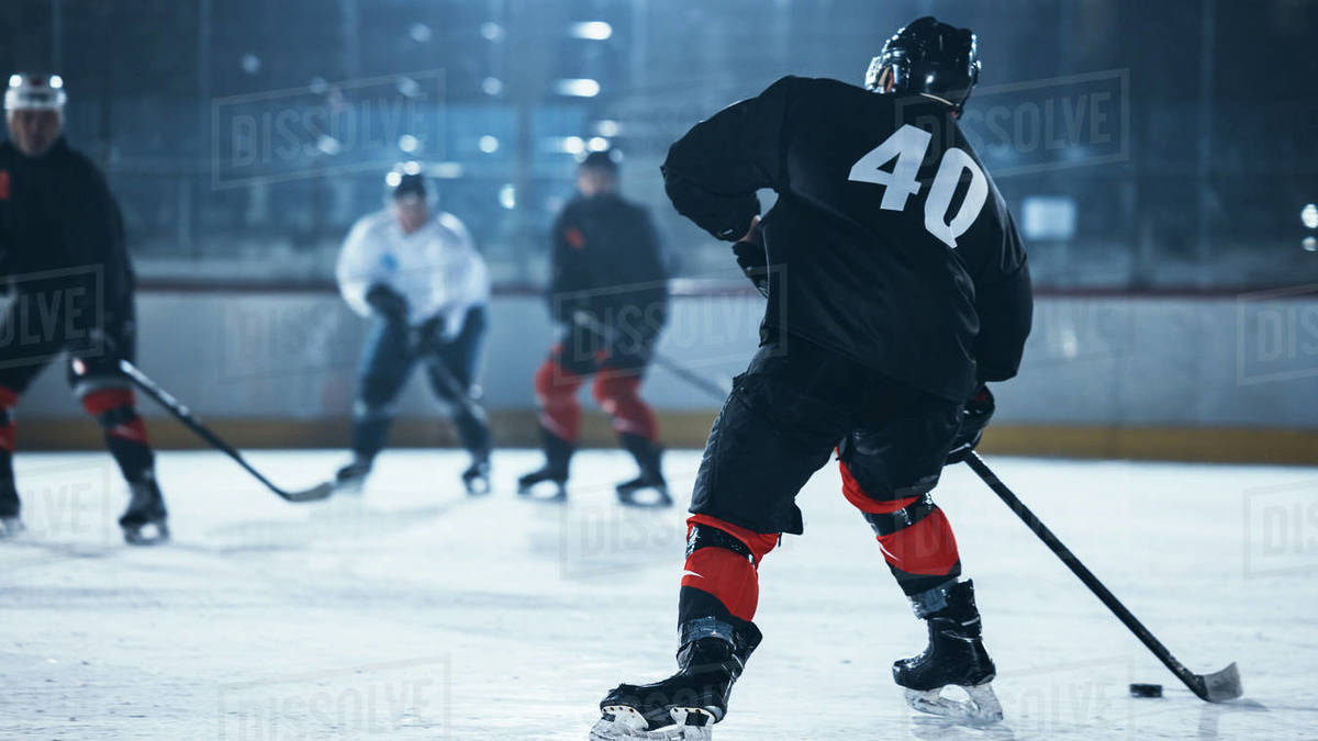 Ice Hockey Rink Arena Professional Forward Player Breaks Defense