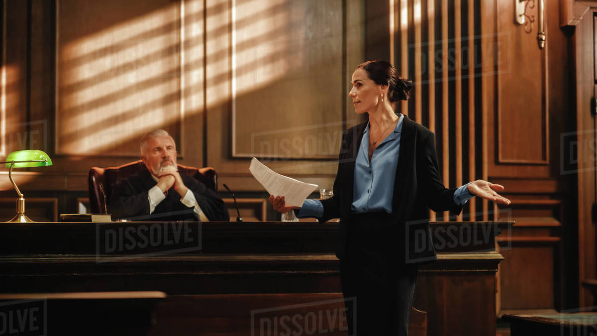 Female Prosecutor Presenting the Case Stock Photo Dissolve