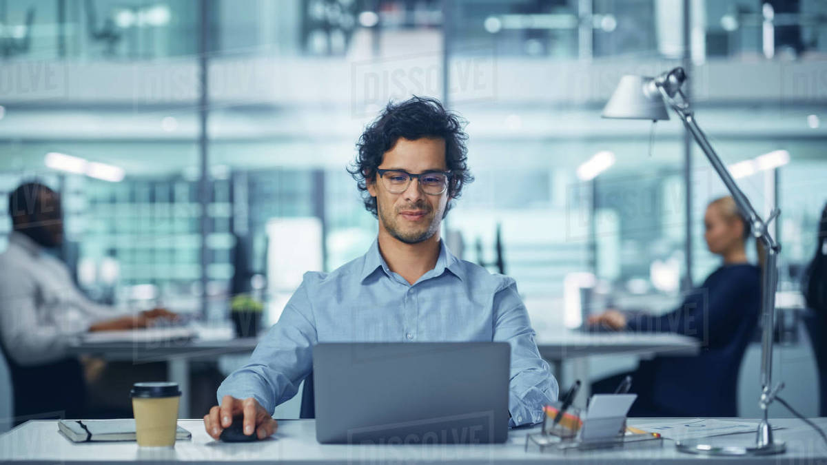 Portrait of IT Software Engineer Working on a Laptop at his Desk