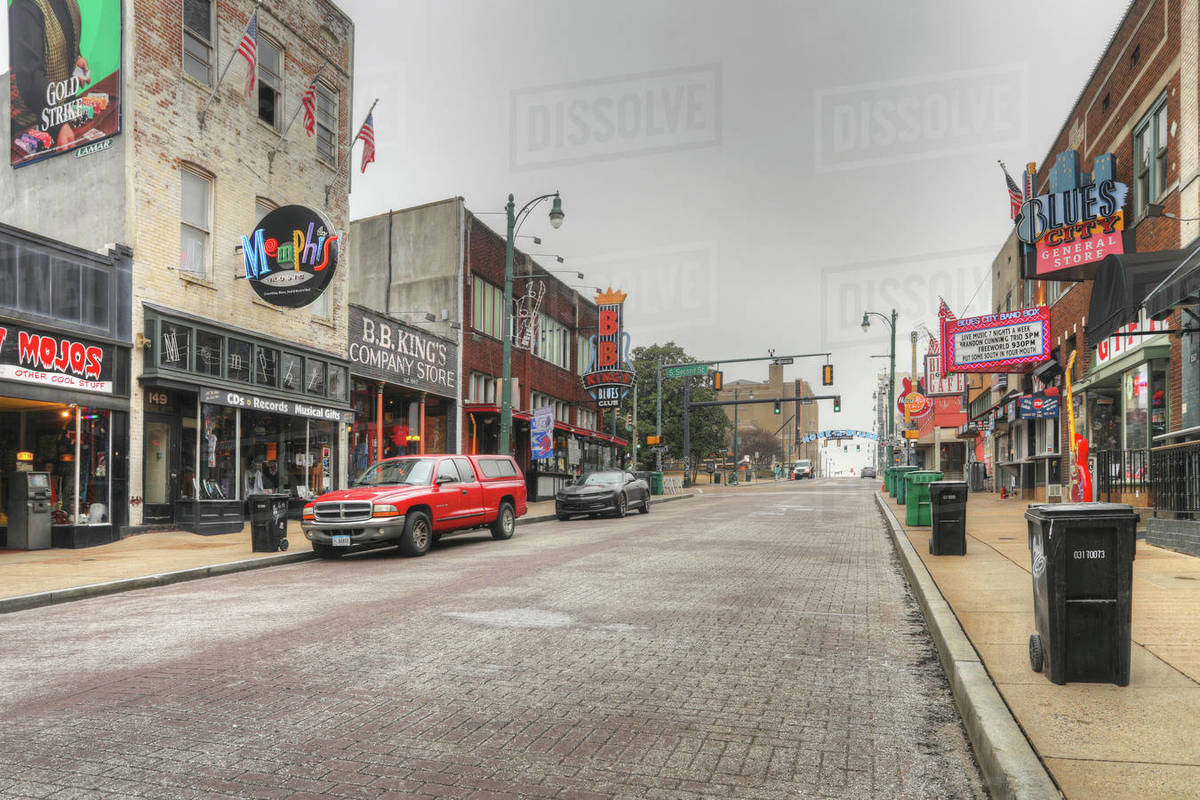 View of famous Beale St. in Memphis, Tennessee. Beale Street is a