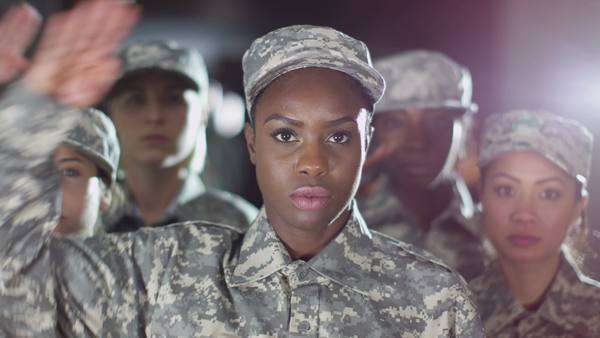 Female Soldiers Stand To Attention And Salute Royalty Free Stock Video Female Soldiers Stand To Attention And Salute Royalty Free Stock Video
