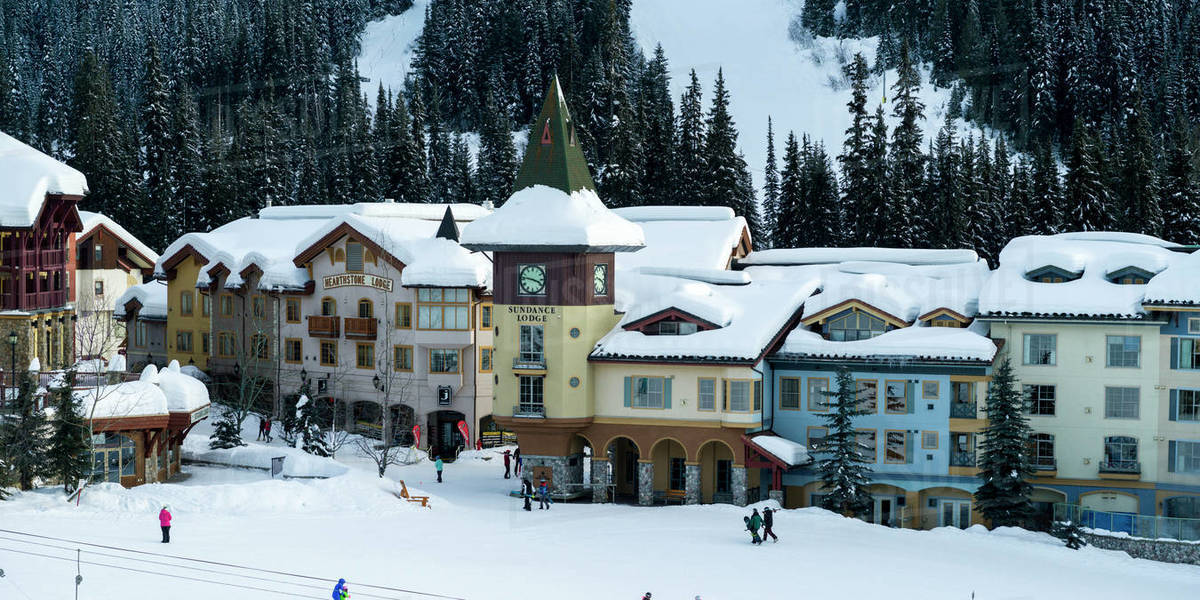 Colourful buildings at the Sun Peaks ski resort; Kamloops, British