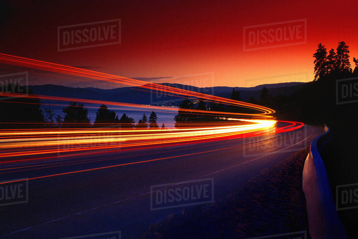 Time Delay Of Headlights On Mountain Road Stock Photo Dissolve