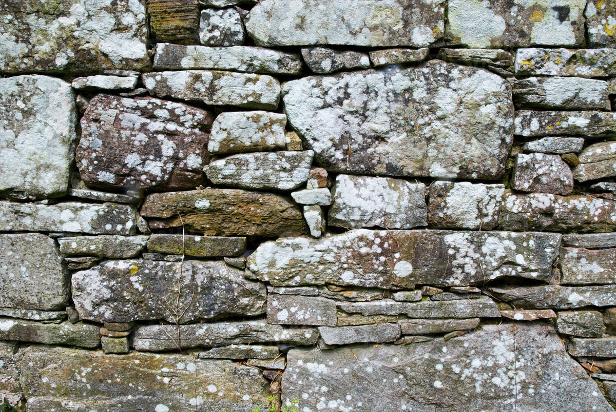 Close up of a stone wall with white patches; Ireland Stock Photo