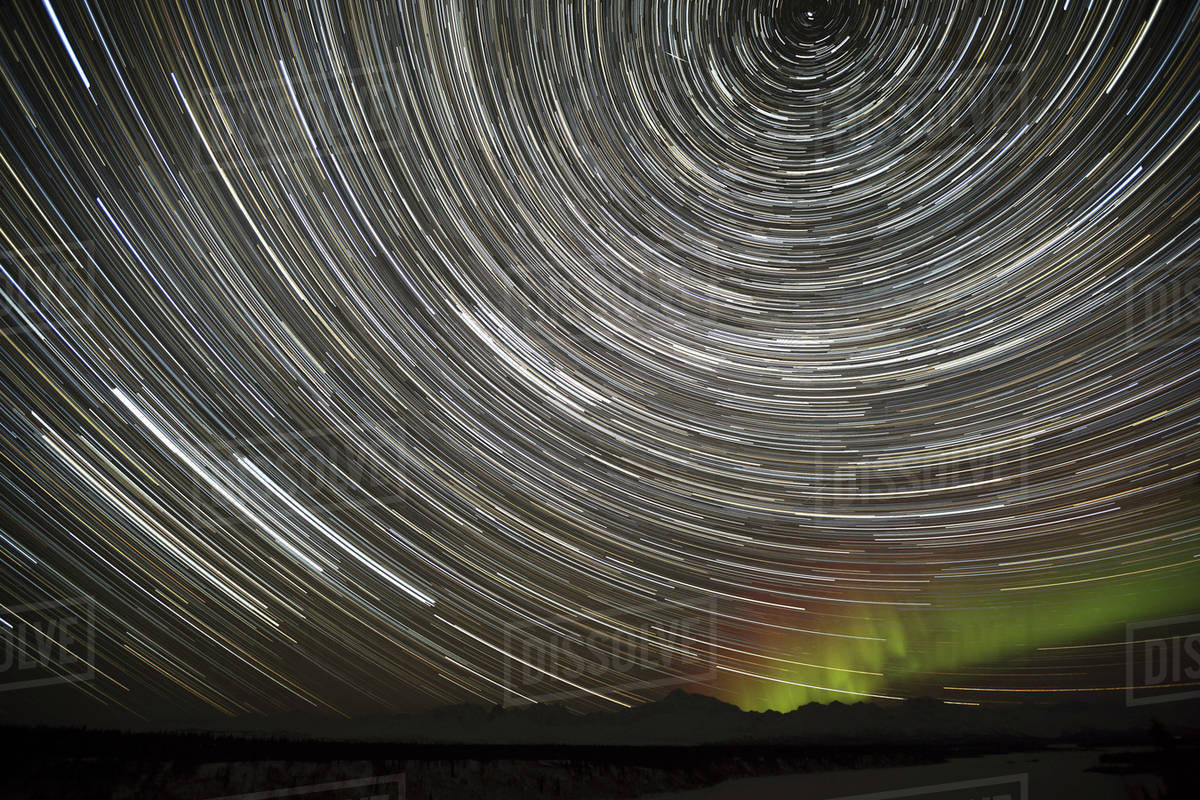 Star Trails and Northern Lights above Denali (Mt. McKinley) and the