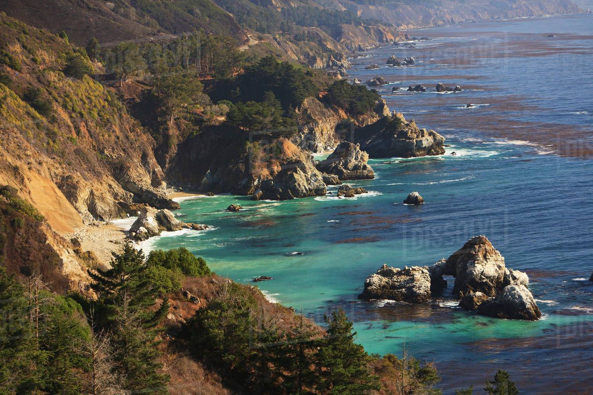 Rock Formations Along The Coast; Big Sur, California, United States of ...