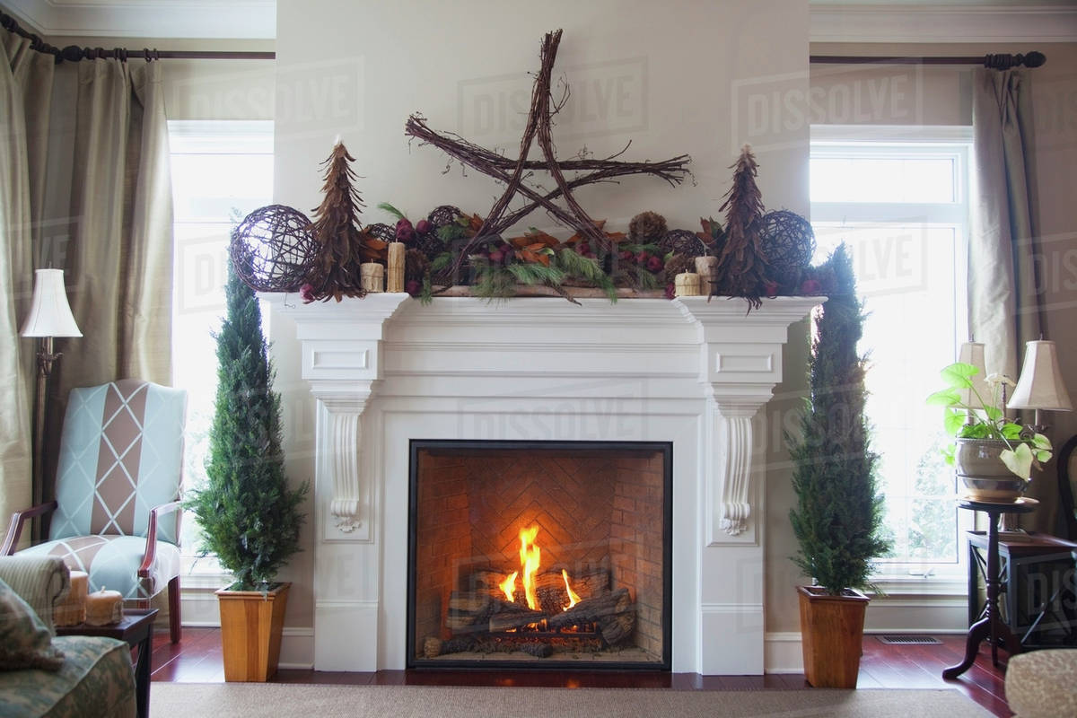Fireplace In A Living Room; Jordan Ontario Canada Stock Photo Dissolve