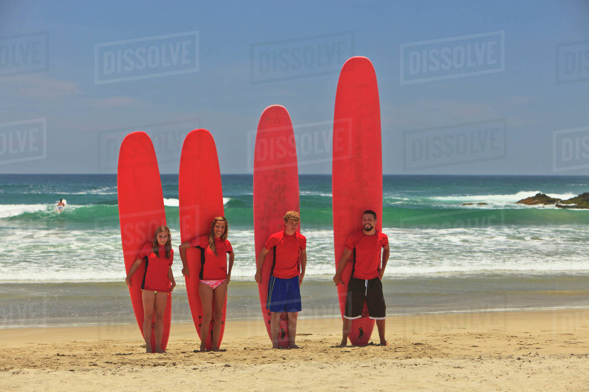 Instructors And Students With Surf Lessons At Cerritos Beach; Todos