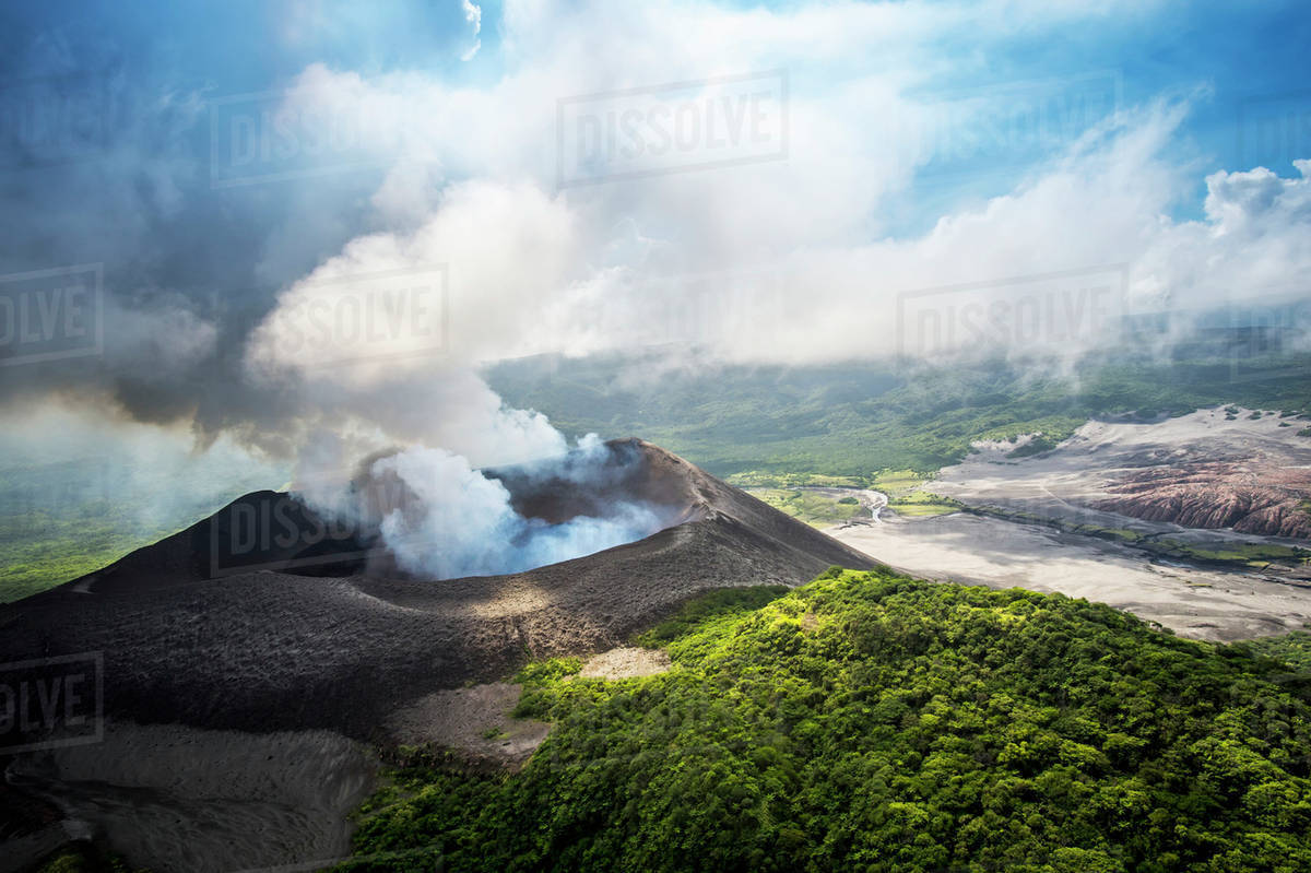 Aerial view of Yasure Volcano; Tanna Island, Vanuatu Stock Photo